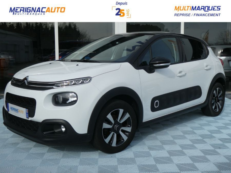 Citroen C3 III 1.2 PureTech 82 SHINE CarPlay SC TOIT Pano JA16 ESSENCE BLANCHE / TOIT NOIR Occasion à vendre
